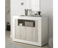 Petit Meuble d'entrée blanc laqué moderne 110 cm, 2 portes URBAN 3 - L 110 x P 42 x H 86 cm - Meubles à chaussures