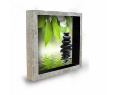 Tableau déco cadre vitrine 20x20 - Galets zen vert - Décoration murale