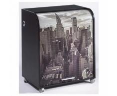 Meuble Informatique Noir à Roulettes Rideau Imprimé New York - Postes Informatiques