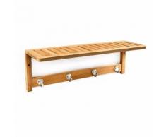 Étagère Porte-Serviette Porte-Manteau Mural avec rangement en Bambou avec 4 crochets en bois - Etagères murales et tablettes