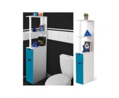 Meuble wc étagère bois gain de place pour toilette 2 portes bleues - Installations salles de bain