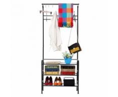 Portemanteau en Métal avec Rangement pour Chaussures et 11 Crochets,NOIR - Portes manteaux