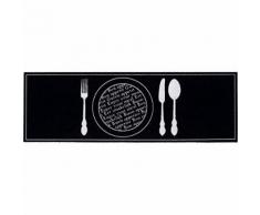 F&S GUARDA Dim. 50 x 150 cm Tapis de CUISINE, COULOIR-d'ENTRÉE- d'ESCALIER. PAILLASSON longue et très robuste. Dessin Enjoy your Meal. Couleurs noir et blanc. Lavable en machine à laver jusqu' à 40 dégres. Fabriqué en EUROPE de l'Ouest pour Apricot...