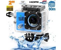 Camera sport wifi étanche caisson waterproof 12 MP Full HD Bleu - Caméscope à carte mémoire