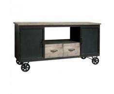 Bahut Enfilade Porte Meuble Tele TV Industriel Fer Bois 158 cm x 80.50 cm x 46 cm - Buffets