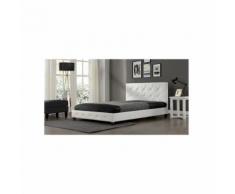 Le Suenio Blanc : Structure de Lit en simili capitonné et sommier 160 x 200 cm - Cadre de lit