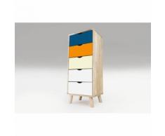 Chiffonnier 5 tiroirs Viking Scandinave bois, Couleur: Bleu pétrole, Orange, Ivoire, Blanc - Commodes