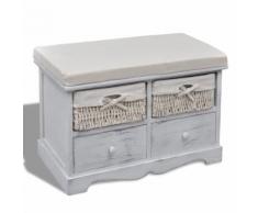 vidaXL Banc de rangement blanc en bois avec 2 paniers tissage et tiroirs - Bancs