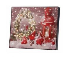 Tableau lumineux à LED Couronne de Noël et lanterne 28 x 23 cm - Eclairage extérieur