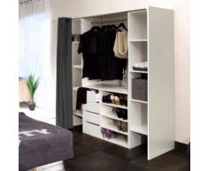 Dressing 2 colonnes + meuble 4 tiroirs blanc, rideau gris - Armoire