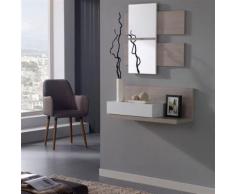 Meuble d'entrée Blanc/chêne clair + miroir - LISIA - Commodes
