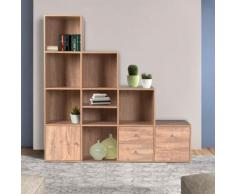 Meuble de rangement escalier 4 niveaux bois façon hêtre avec porte et tiroirs - Étagère