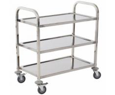 Chariot de service desserte de cuisine à roulettes 3 étagères 85L x 45l x 90H cm acier inox. chromé - Dessertes de rangement