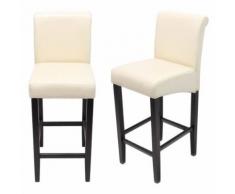 Lot de 2 tabourets de bar HWC-C33, bois/cuir reconstitué, crème/pieds foncés - Tabourets