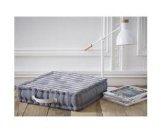 Coussin de sol 5 capitons 100% coton rayure marine blanc/bleu 40x40x10cm LINY - Textile séjour