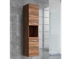 Armoire de rangement de Montreal Hauteur : 131 cm Noyer brillant - Meuble de rangement haut placard meuble de salle de bain - Installations salles de bain