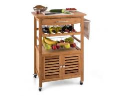 Klarstein Louisiana Chariot de service cuisine Trolley 4 étages Bambou - platerie, service