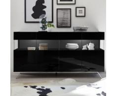 Enfilade LED 4 portes design noir laqué CASTELLI 6 - L 184 x P 50 x H 101 cm - Buffets