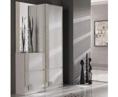 Vestiaire d'entrée blanc et couleur bois clair moderne RIMAC 2 - L 120 x P 31,6 x H 197 cm - Vestiaires