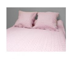 Couvre-lit Boutis uni rose 220x240 cm avec 2 taies d'oreiller - Linge de lit