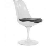 Myfaktory - Chaise tulipe pivotante - simili cuir - coque blanche - fibre de verre gris foncé - Chaise