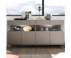 Enfilade LED 4 portes design taupe CASTELLI 7 - L 184 x P 50 x H 101 cm - Buffets