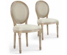 Lot De 2 Chaises Design Kajol De Style Médaillon Tissu Beige - Chaise