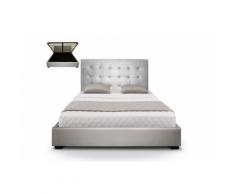 Lit capitonné coffre capitonné 160x200 + Sommier Cuir PU Argent SOMY - Cadre de lit
