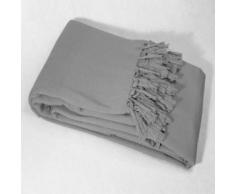 Jete de canape a franges 220 x 240 cm coton tisse lana Gris - Textile séjour