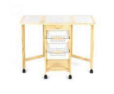 Desserte de cuisine en MDF, Chariot de Service Pliable 91*37*75 cm à 3 Étagères - Dessertes de rangement