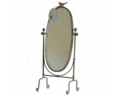 L'Héritier Du Temps - Miroir psyché glace ovale de chambre ou salle de bain sur pied en fer gris motif oiseau 14x22x47cm - Miroir