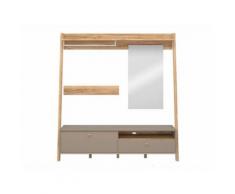 Meuble d'entrée complet avec 1 miroir en bois L195xP45xH208cm Calvi chêne/taupe - Portants et valets de nuit