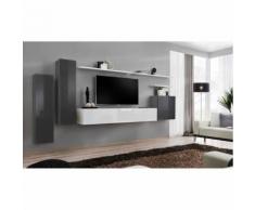 Meuble TV mural SWITCH I design, coloris gris et blanc brillant. - Meubles TV