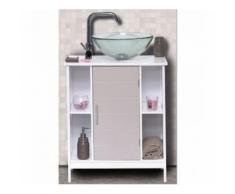Meuble sous lavabo 1 porte 4 niches Rainuré taupe - Meubles de salle de bain