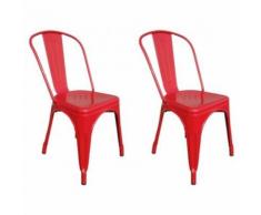 2 chaises de cuisine salon salle à manger design métal rouge - Chaise