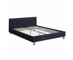 Lit double pour adulte NIZZA 140 x 190 cm, 2 places, avec sommier, revêtement en tissu noir capitonné, 2 personnes - Cadre de lit