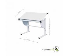 Très beau bureau enfant métal laqué blanc panneaux de particules réglable en hauteur et inclinable - Bureaux