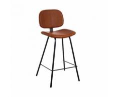 Lot de 2 tabourets hauts simili cuir camel piètement métal ANDREA - Tabourets