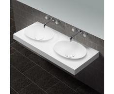 Lavabo Suspendu Double Vasque Moulées Blanc Mat, 120x50cm, Composite, Origin - Installations salles de bain
