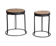 Sellettes rondes en métal et bois (lot de 2) - Tables d'appoint