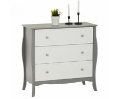 Commode de chambre ANTOINETTE style baroque rococo design moderne, rangement avec 3 tiroirs, en pin massif lasuré gris/blanc - Commodes