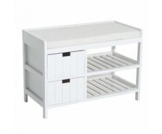 Meuble chaussures armoire à chaussures banc dim. 69L x 34l x 48H cm 2 tiroirs 2 étagères + coussin déhoussable bois paulownia blanc - Meubles à chaussures