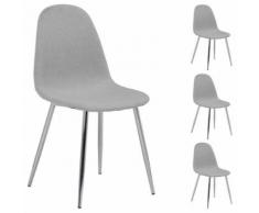 Lot de 4 chaises CARLOS en tissu gris clair pour salle à manger ou cuisine, design scandinave avec 4 pieds en métal chromé - Chaise