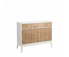 Meuble d'entrée 2 portes 3 tiroirs Bois/Crème - VERLAINE - L 100 x l 40 x H 80 - Buffets