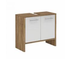 Meuble de salle de bain CIEL, meuble sous lavabo vasque avec 2 portes battantes, en mélaminé décor chêne brut et blanc mat - Meubles de salle de bain