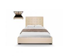 Lit capitonné coffre capitonné 140x190 + Sommier Cuir PU Beige SOMY - Cadre de lit