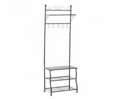 Portant porte-manteaux vestiaire d'entrée style néo-rétro fer forgé multi-rangements 60L x 35l x 175H cm noir - Portants et valets de nuit