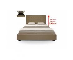 Lit capitonné coffre 180x200 + Sommier Cuir PU taupe SOMY - Cadre de lit