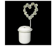 L'Héritier Du Temps - Patère circulaire à fixer ou porte brosse à dents mural en fer patiné blanc 12,5x13,5x28cm - Accessoires de bain