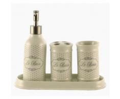 L'Héritier Du Temps - Ensemble salle de bain pousse mousse porte brosses à dents et gobelet sur plateaux en céramique blanche 10x21,50x26cm - Accessoires de bain